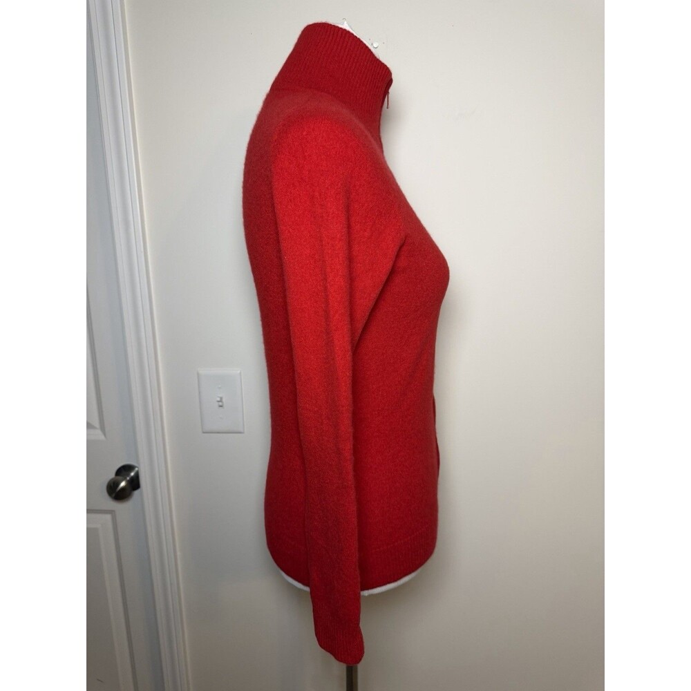 Vintage 2000s L.L.Bean 100% Cashmere Full Zip Mock Neck Sweater Red Women’s Med - Picture 3 of 8